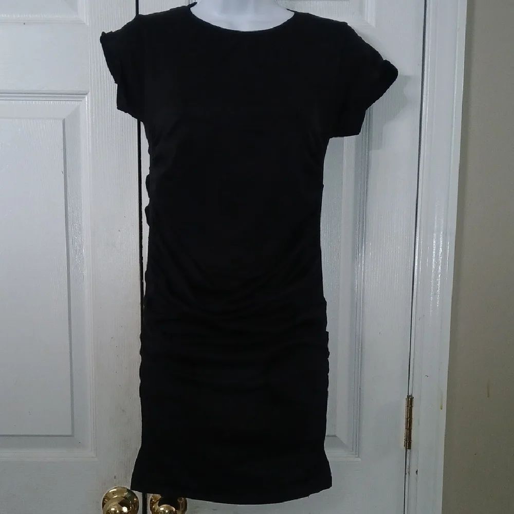 BLANQI Maternity Dress Ruched Black Stretch Bodycon Knit Sz S/M NWOT